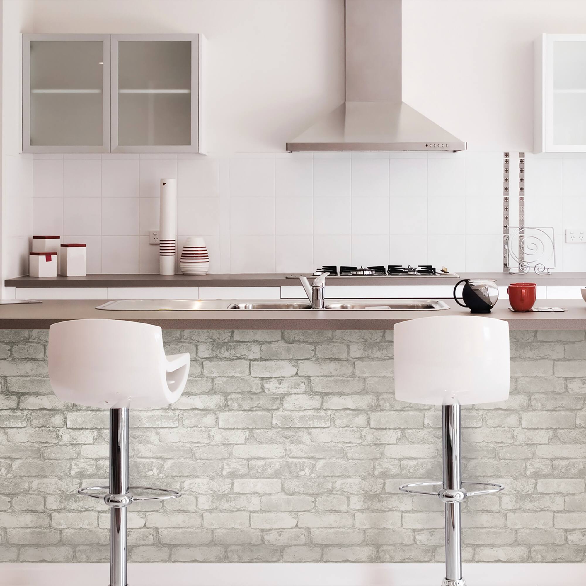 NuWallpaper Gray & White Brick Peel & Stick Wallpaper